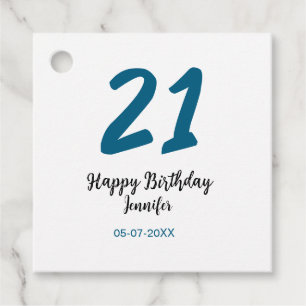 Etiquetas Para Recuerdos 21 cumpleaños negrita letra azul simple mínimo