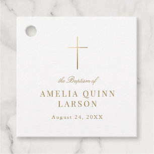 Etiquetas Para Recuerdos 2 lados Elegante Cruz de Oro Baptismo Christening
