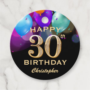 Etiquetas Para Recuerdos 30.º Fiesta de cumpleaños Globos de oro y negro
