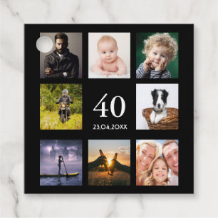 Etiquetas Para Recuerdos 40.º collage de fotos de cumpleaños negro gracias