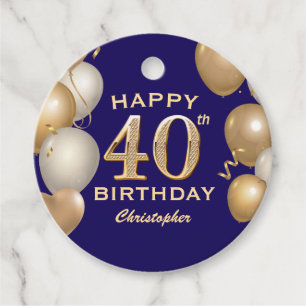 Etiquetas Para Recuerdos 40.º Fiesta de cumpleaños  Globos azules y de oro