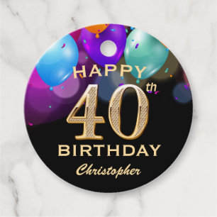 Etiquetas Para Recuerdos 40.º Fiesta de cumpleaños Globos de oro y negro