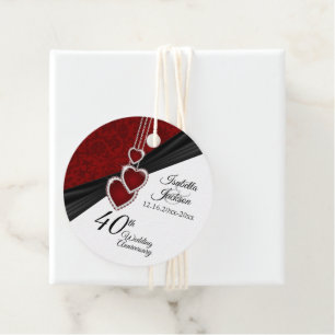 Etiquetas Para Recuerdos 40° Aniversario del Boda - Damasco de Ruby Rojo
