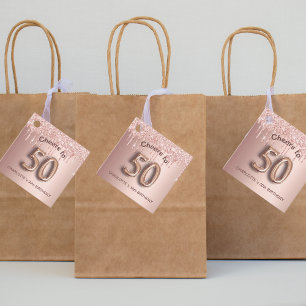 Etiquetas Para Recuerdos 50.ª fiesta de cumpleaños rosa purpurina de oro te