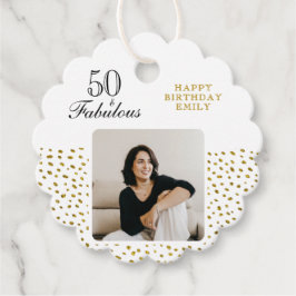 Etiquetas Para Recuerdos 50 and Fabulous Gold Glitter Photo 50th Birthday