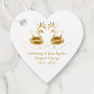 Etiquetas Para Recuerdos 50 Aniversario Ornate Golden Swans Forma de corazó