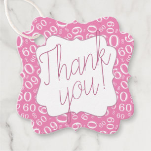 Etiquetas Para Recuerdos 60.º cumpleaños número 60 patrón rosa y blanco