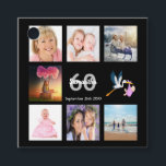 Etiquetas Para Recuerdos 60th birthday party photo collage thank you black<br><div class="desc">Una etiqueta de favor para una fiesta de cumpleaños número 60 de una chica, celebrando su vida con un collage de 8 de sus fotos. Plantillas para un nombre, edad 60 y fecha. Fecha de nacimiento o fecha del fiesta. Letras de color blanco y gris. Elegante fondo negro. El texto:...</div>