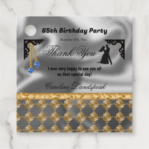 Etiquetas Para Recuerdos 65º cumpleaños Damask y Blue Gems Gracias