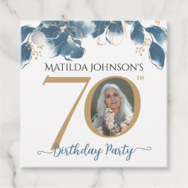 Etiquetas Para Recuerdos 70.º cumpleaños Oro Azul Personalizado floral mode