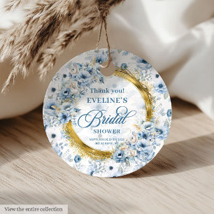 Etiquetas Para Recuerdos Acuarela Azul Claro Dorado Brillo Floral Nupcial