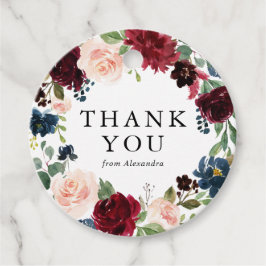 Etiquetas Para Recuerdos Acuarela Borgoña y Floral Azul Wreath