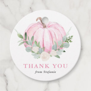 Etiquetas Para Recuerdos Acuarela Calabaza rosa Caída Baby Shower Gracias
