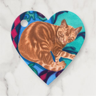 Etiquetas Para Recuerdos Acuarela de gato de Tabby de naranja