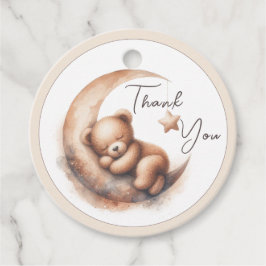 Etiquetas Para Recuerdos Acuarela Dormido Oso Beige marrón en la Luna