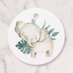 Etiquetas Para Recuerdos Acuarela Elefante Príncipe Tropical Nacimiento