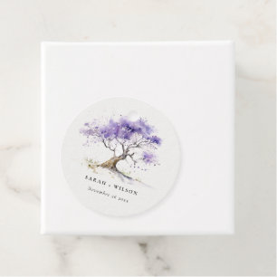 Etiquetas Para Recuerdos Acuarela mínima Lilac Jacaranda Tree Boda