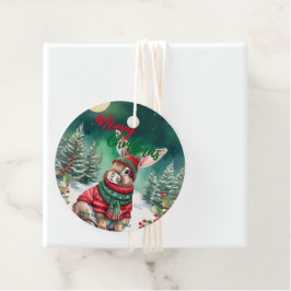 Etiquetas Para Recuerdos Acuarela moderna conejo conejo árbol de Navidad Ni