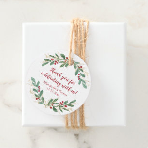 Etiquetas Para Recuerdos Acuarela Navidad rojas acebos dorado verde ducha