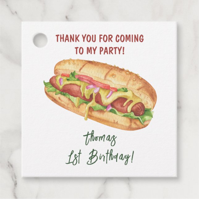 Etiquetas Para Recuerdos Acuarela Perro caliente Niños Cumpleaños Gracias (Anverso)