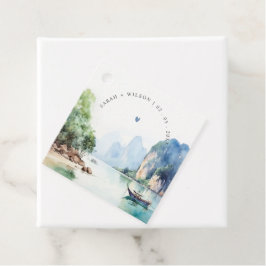 Etiquetas Para Recuerdos Acuarela suave Boda costero del paisaje marino de 