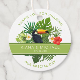 Etiquetas Para Recuerdos Acuarela Tropical con agradecimiento Toucan verde