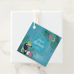 Etiquetas Para Recuerdos Acuarela Tropical con Toucan Boda ID577 Verde azul