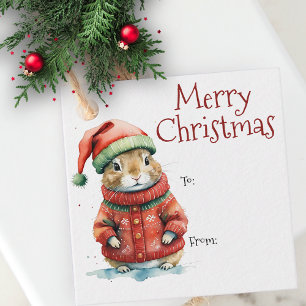 Etiquetas Para Recuerdos Adorable hámster festivo en Navidades de Santa Hat