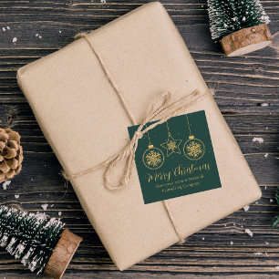 Etiquetas Para Recuerdos Adornos Verdes Elegantes de Oro Fiesta de Navidad