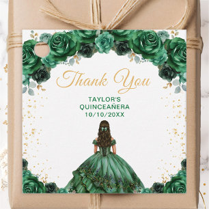 Etiquetas Para Recuerdos Agradecimiento a la Princesa Quinceañera Verde Osc