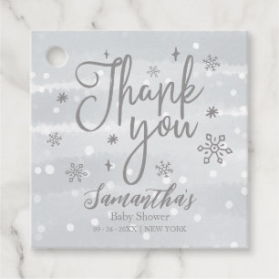 Etiquetas Para Recuerdos Agradecimiento de Baby Shower Copos de Nieve Gris
