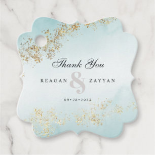 Etiquetas Para Recuerdos Agradecimiento de boda Modern Gold Fleck Teal Mist