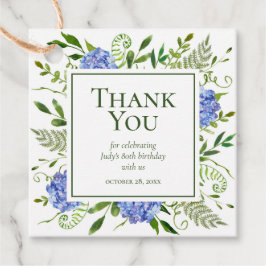 Etiquetas Para Recuerdos Agradecimiento de Hydrangeas Azules por el 80 Cump