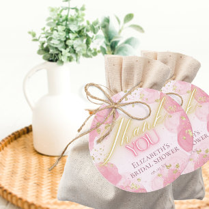 Etiquetas Para Recuerdos Agradecimiento elegante con acuarela rosa y brillo