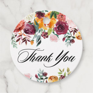 Etiquetas Para Recuerdos Agradecimiento Floral de Bodas de Otoño con Acuare
