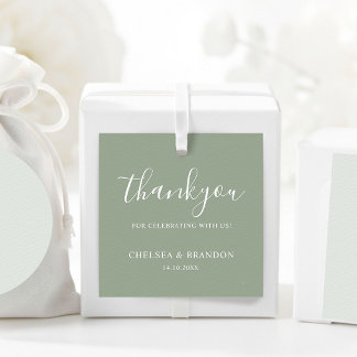 Etiquetas Para Recuerdos Agradecimiento Formal de Boda en Verde Sabio Rústi