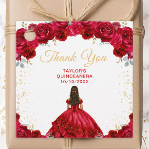 Etiquetas Para Recuerdos Agradecimiento Quinceañera Princesa Roja