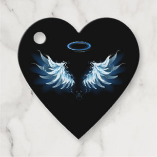 Etiquetas Para Recuerdos Alas del Ángel Azul brillante sobre fondo negro