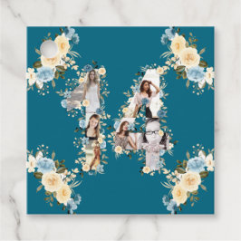 Etiquetas Para Recuerdos Amarillo de la flor del Collage de fotos Verde azu