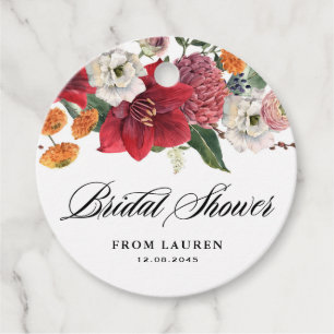 Etiquetas Para Recuerdos Amaryllis y Chrysanthemums Floral Bridal Shower