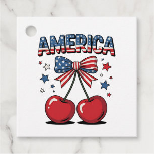 Etiquetas Para Recuerdos American Coquette Bow Cherry Aesthetic USA Flag