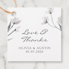 Etiquetas Para Recuerdos Amor floral blanco gris y gracias. Elegante y senc