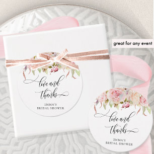 Etiquetas Para Recuerdos Amor y Gracias, Floral Rosa y Dorado Rosa