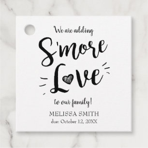 Etiquetas Para Recuerdos Añadir más amor a nuestra familia Baby Shower Blac