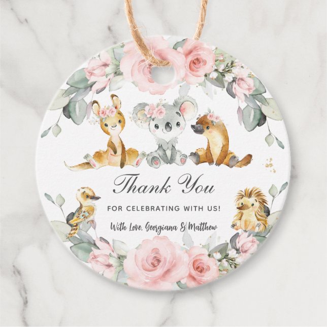 Etiquetas Para Recuerdos Animales australianos adorables con vegetación flo (Anverso)