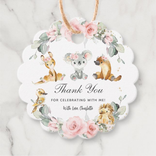 Etiquetas Para Recuerdos Animales australianos adorables con vegetación flo (Anverso)