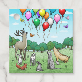 Etiquetas Para Recuerdos Animales con Globos de Cumpleaños Coloridos