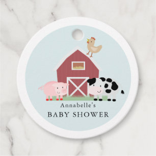 Etiquetas Para Recuerdos Animales de granja Barnyard Blue Baby Shower Graci