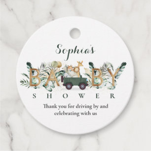 Etiquetas Para Recuerdos Animales Safari manejados por Baby Shower Greenery