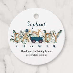 Etiquetas Para Recuerdos Animales Safari manejados por Baby Shower Greenery